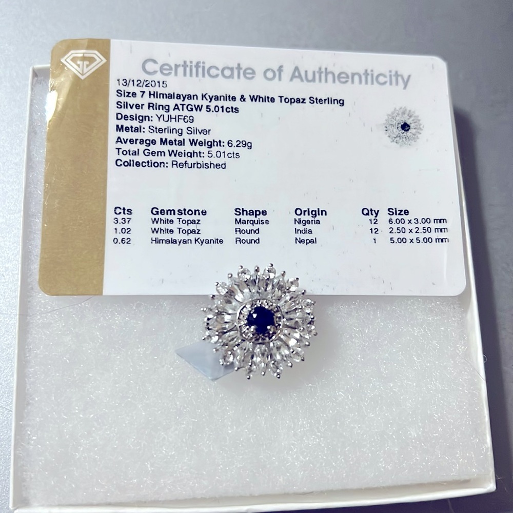 Himalayan kyanite & white topaz sterling silver ring